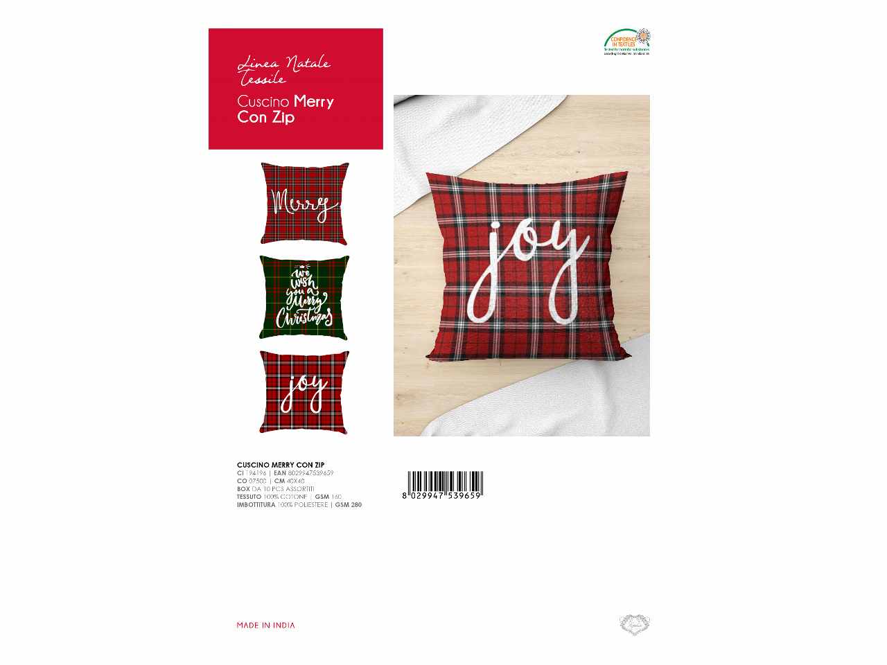 Cuscino arredo merry con zip 40x40cm