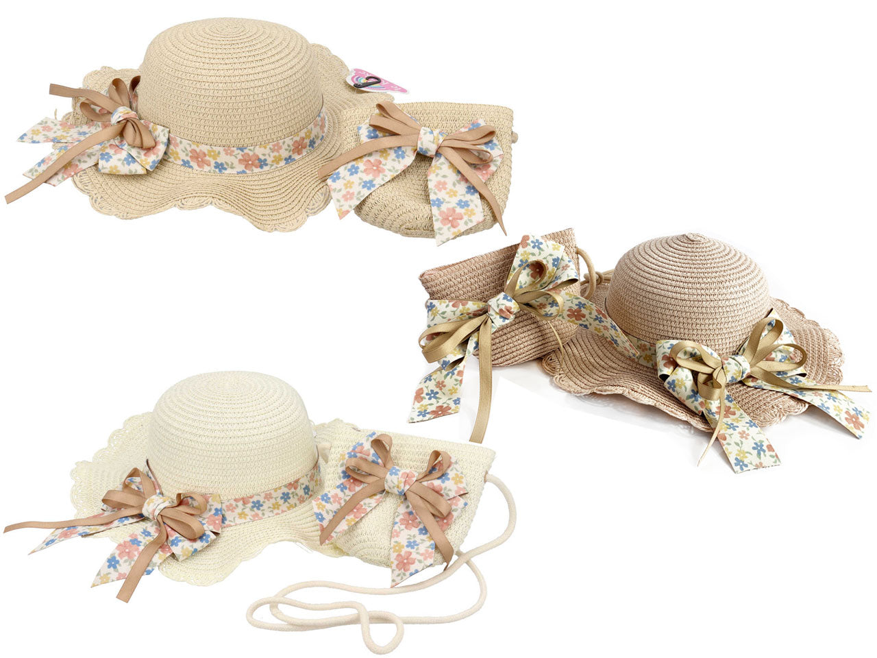 Borsetta e cappellino in paglia per bambina, colori assortiti - Le Kikke