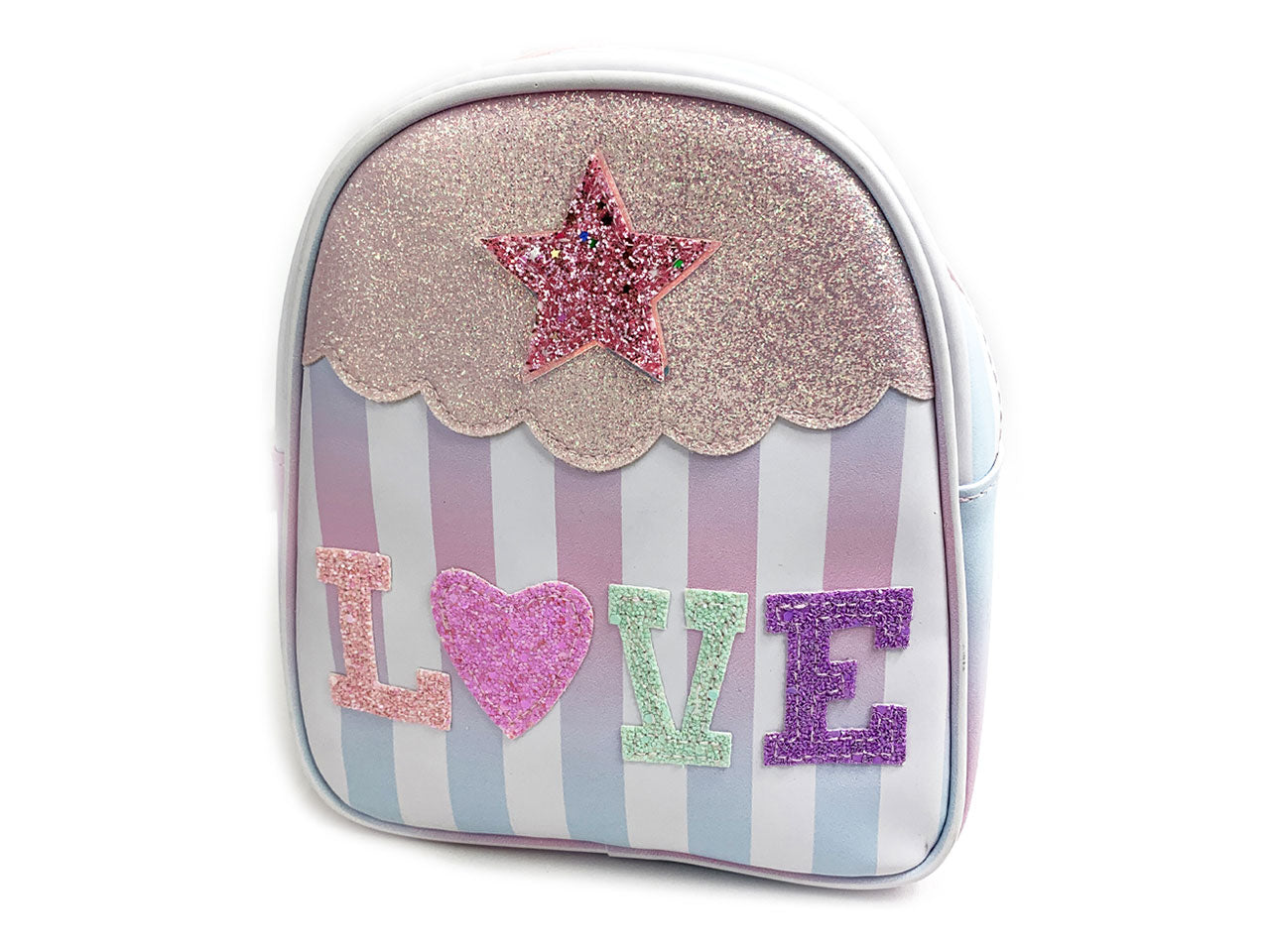 Zainetto bimba BK10059 in 2 colori assortiti - 100% pvc tessuto glitterato con decori a rilievo - 21,5x19,5x8 cm -  Le Kikke