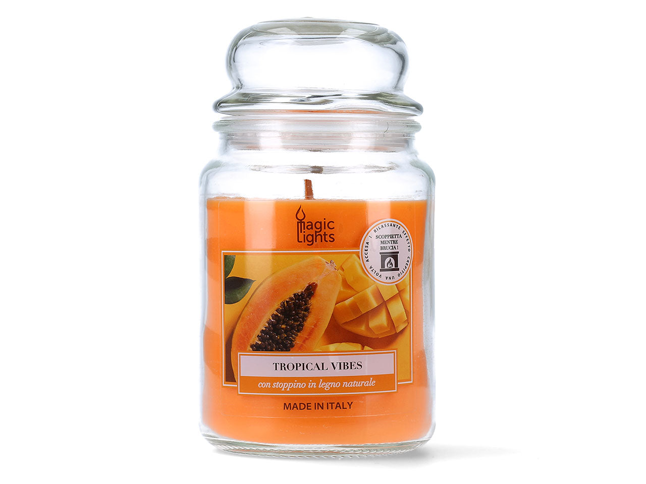 Candela giara grande 510gr in vetro profumazione mango e papaya