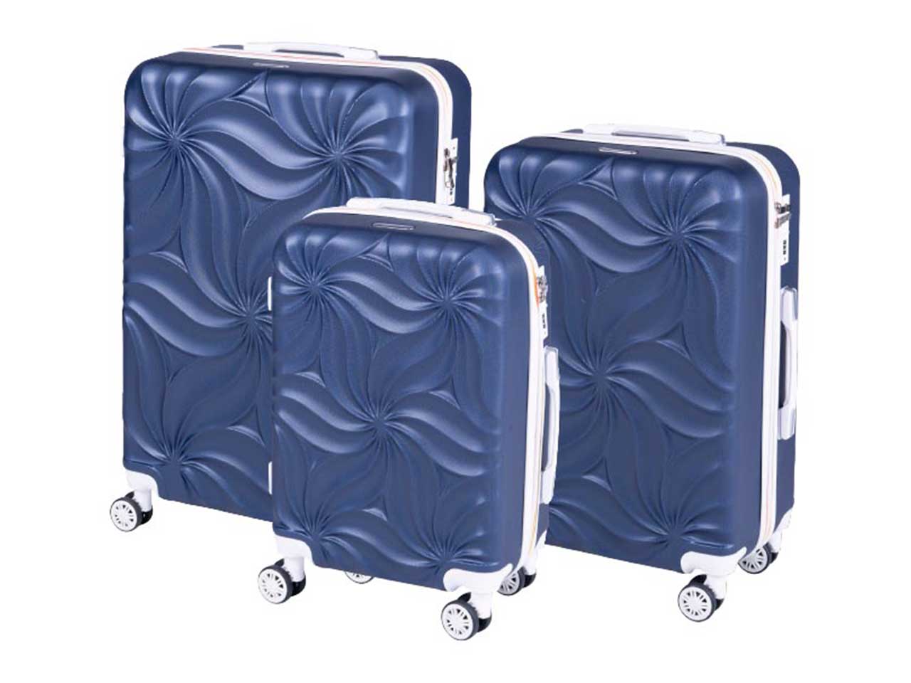Trolley flower colore blu e bianco set da 3 pezzi