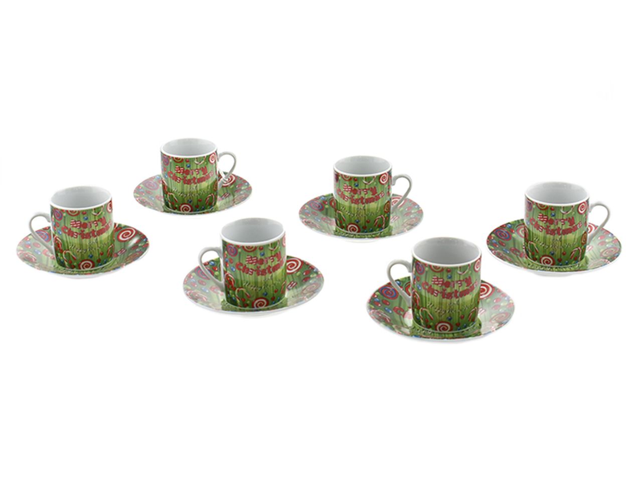 Tazzine da caffe' con piattini tondi decorazioni natalizie - la confezione comprende 6 tazzine e 6 piattini