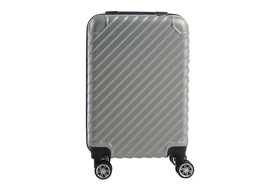 Trolley modello naxos colore grigio misura 33,5x22x55cm in abs con 4 doppie ruote, sacca a rete, elastico ferma indumenti e chiusura con ganci