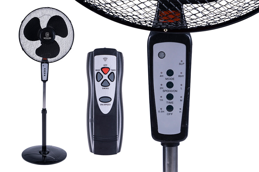 Ventilatore con telecomando 50w base 40 nero pd65 - inclinazione regolabile - motore 3 velocita' potenza 70 watt - 3 pale in alluminio $