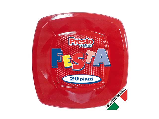 Piatto quadrato 20 pezzi rosso exq20ro $