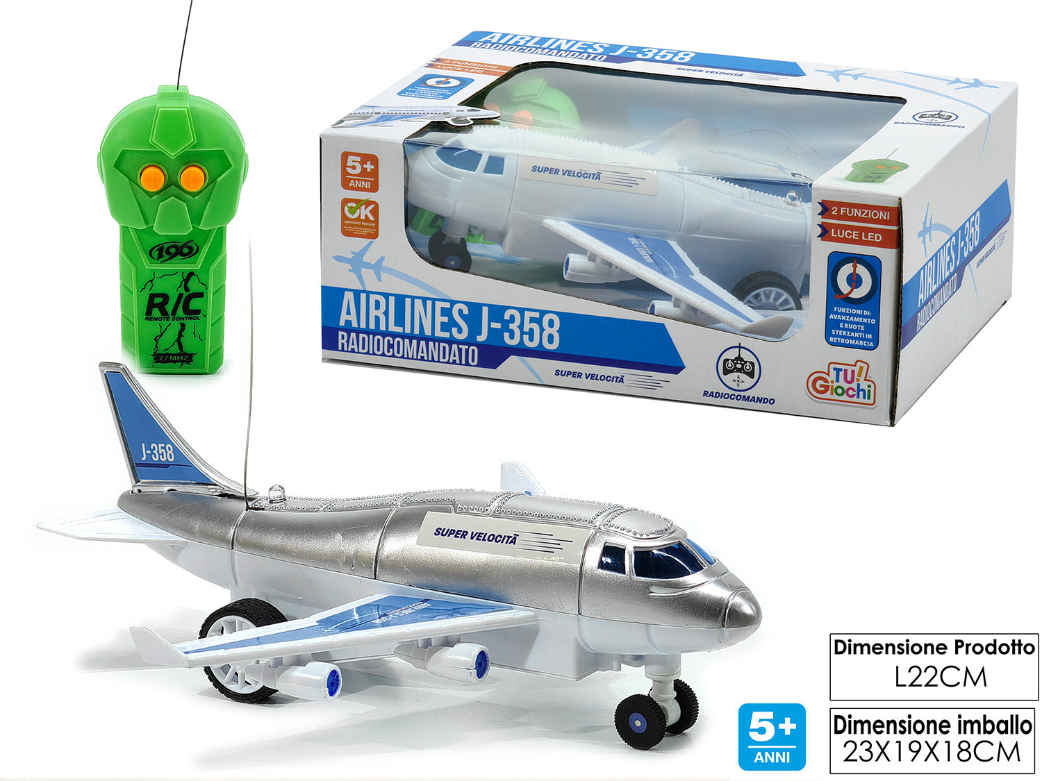 Aereo airlines j-358 con 2 funzioni radiocomandato con luci