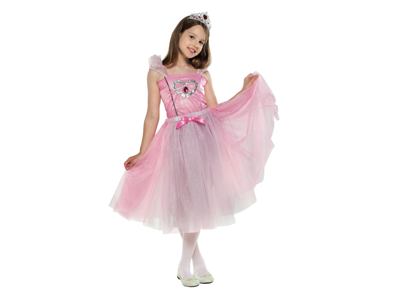 Costume Principessa Rosa per Bambina 6-10 Anni - Carnevale e Feste a Tema, Multicolor con Top e Gonna Glitter, Corona Inclusa