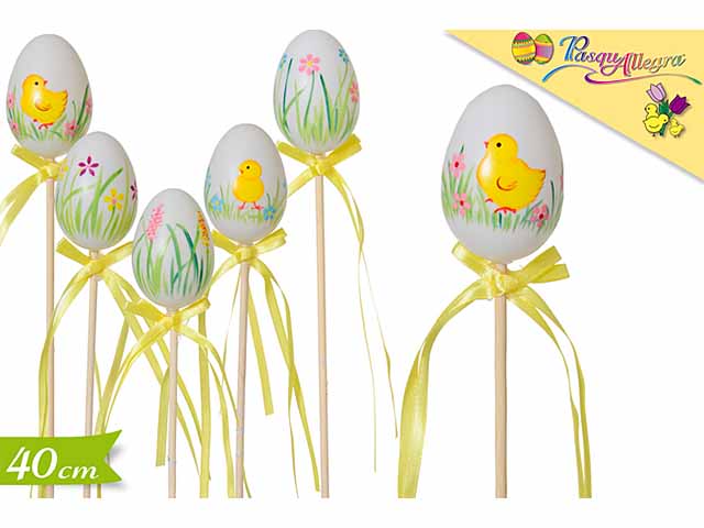 UOVO DECORATO SU STECCO CON FIOCCO 6CM ASSORTITO