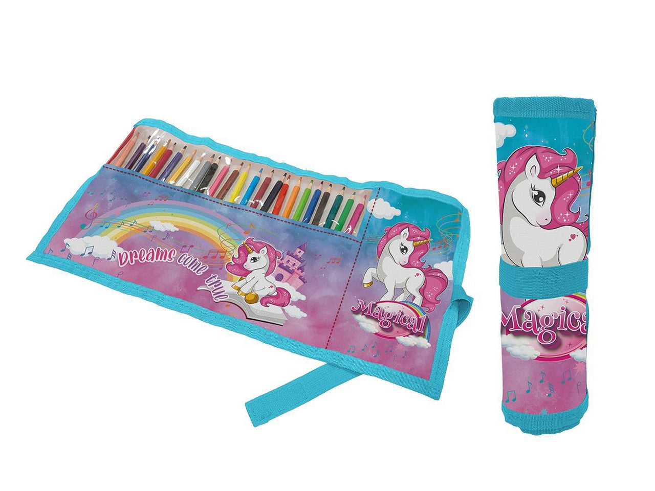 Unicorno astuccio roll c/24 pastelli