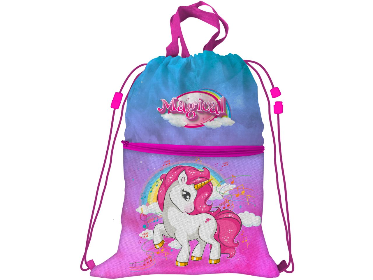 Unicorno sacca zaino c/tasca 44x33