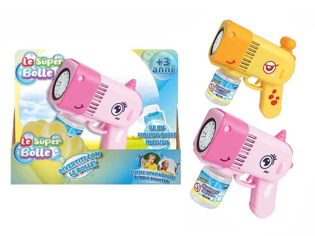 Pistola sparabolle 85ml a pile colori assortiti