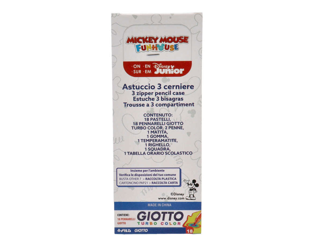 Astuccio 3 cerniere mickey celeste in tessuto 6x12x19cm 530 g - 1 astuccio