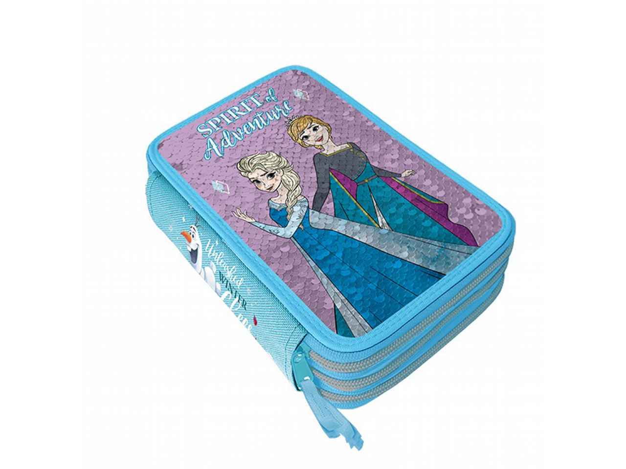 Astuccio 3 cerniere FROZEN celeste in tessuto 6x12x19cm 530 g - 1 astuccio