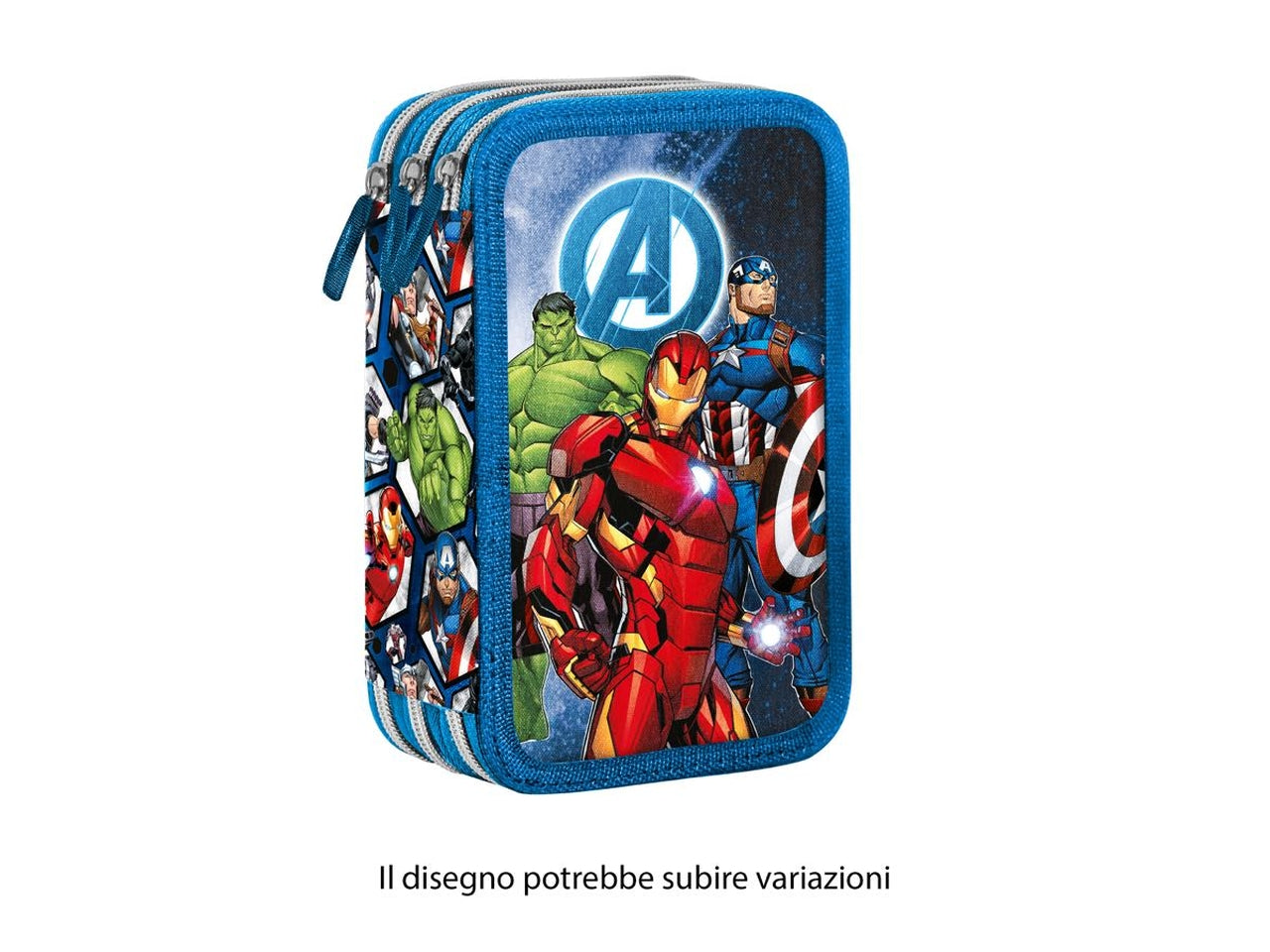 Astuccio Avengers 3 cerniere da bambino per scuola blu 18x6x11 cm - Marvel