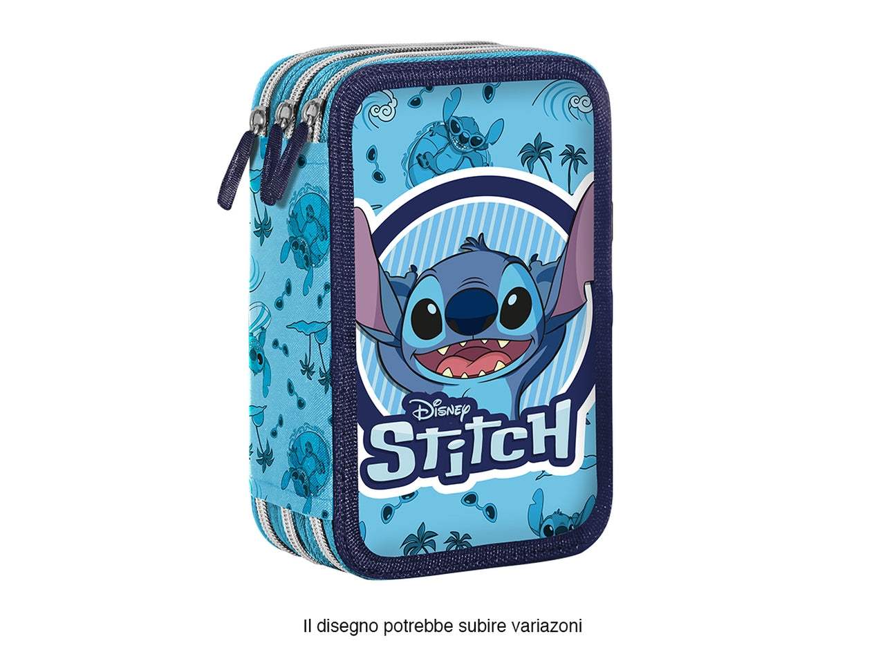 Astuccio Stitch 3 cerniere da bambini per scuola azzurro e blu 18x6x11 cm - Disney