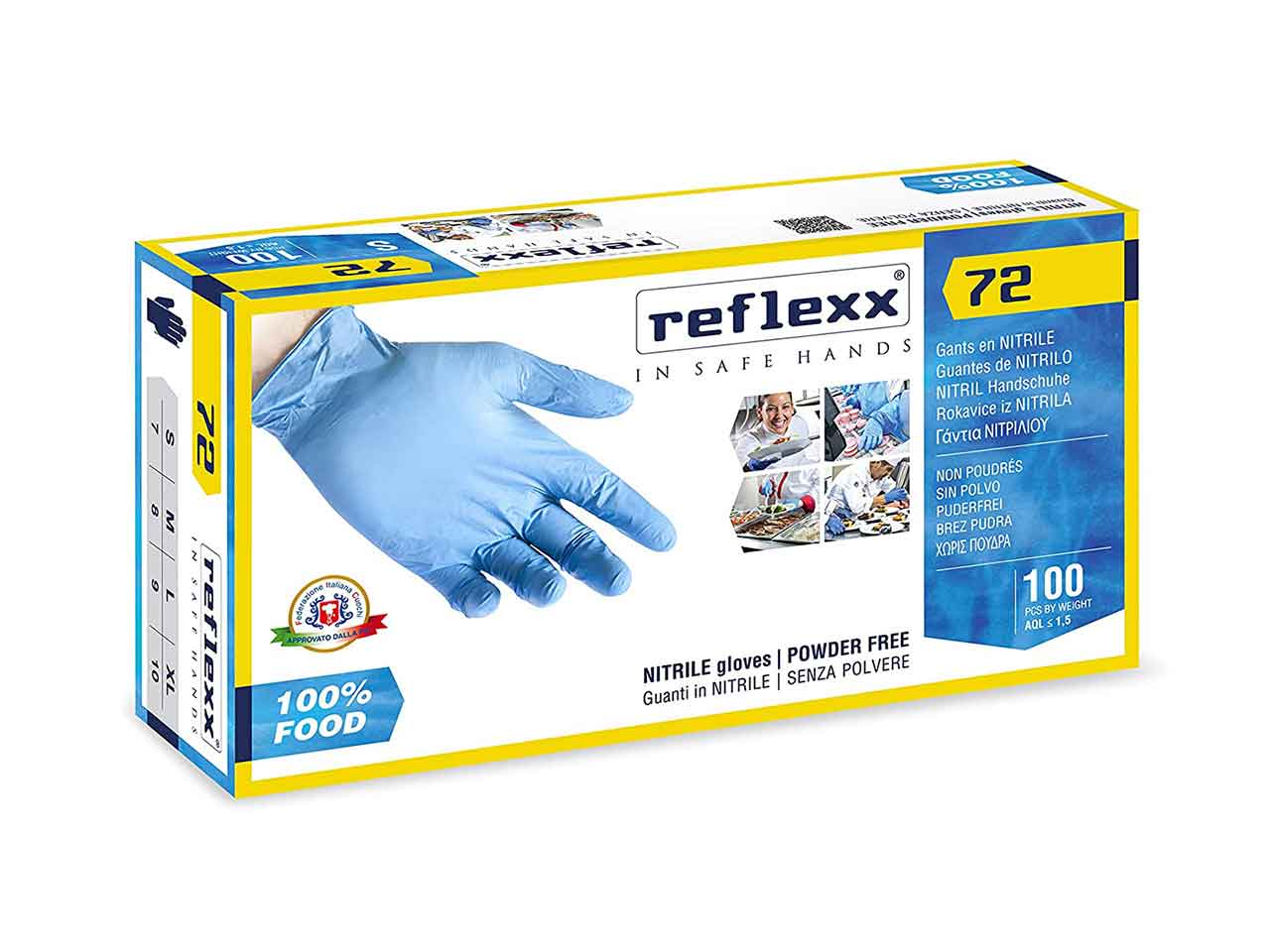 Guanti nitrile azzurro 100 pezzi tg.m r72 m