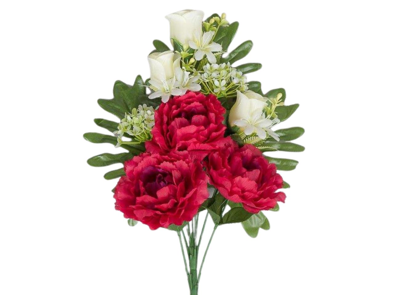 Mazzo frontale con peonie x8 h.43cm rosse