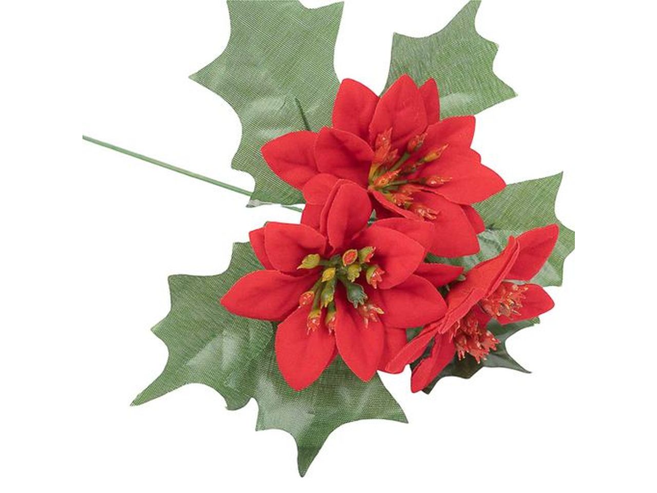 Rametto con 3 fiori di stella di natale rossi 20cm