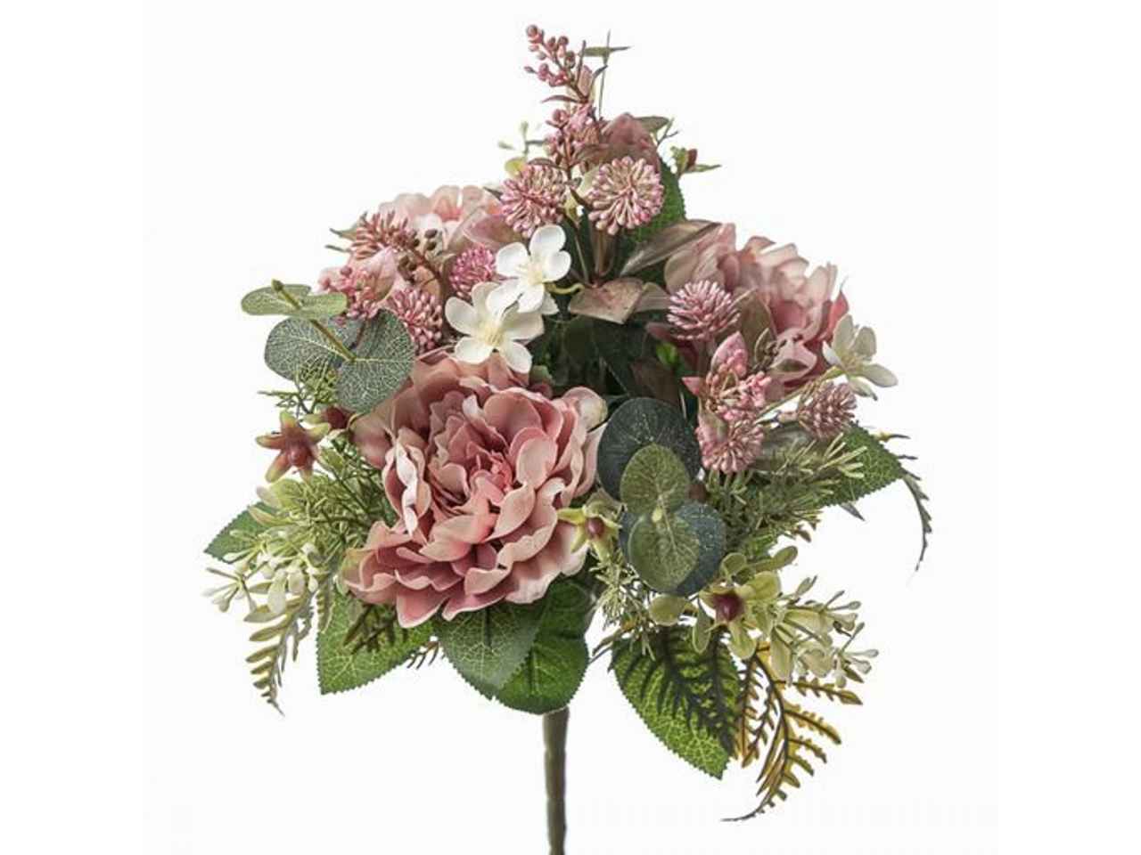 Mazzo con peonie h.40cm rosa antico