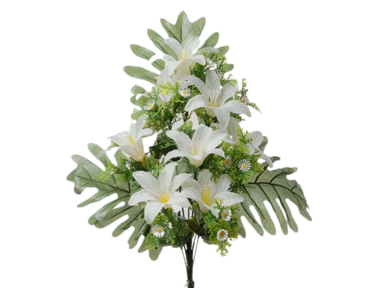 Mazzo frontale con mini gigli x8 h.40cm crema