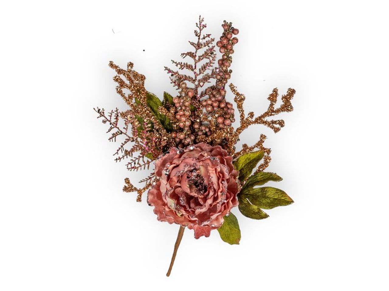 Ramo natalizio con peonia 46cm rosa