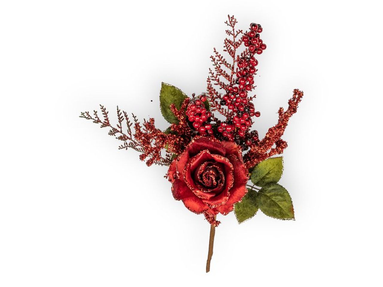 Ramo natalizio con rosa burgundy con bacche 46cm