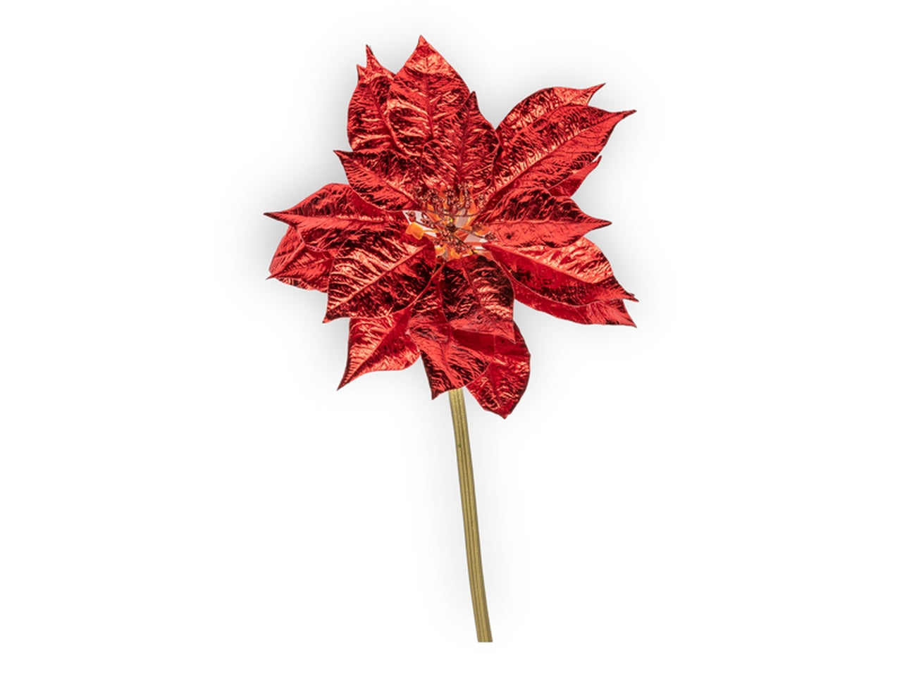 Stella di natale artificiale rossa ramo con fusto dorato in poliestere e plastica 97x35 cm - Conti