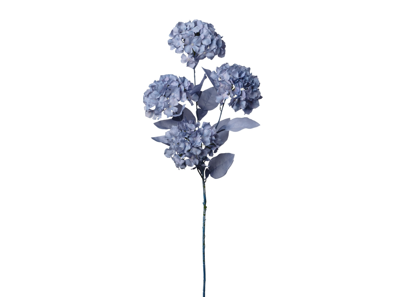 Ortensia azzurro artificiale, ramo con 4 fiori e foglie in tessuto, 95 cm - Conti