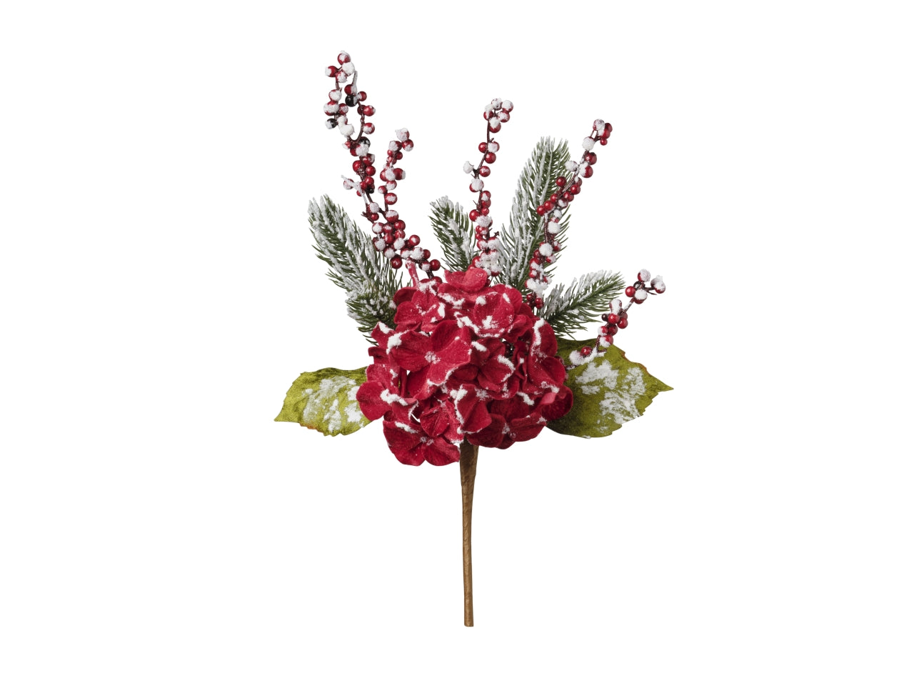 Rametto ortensia con neve 43cm rosso
