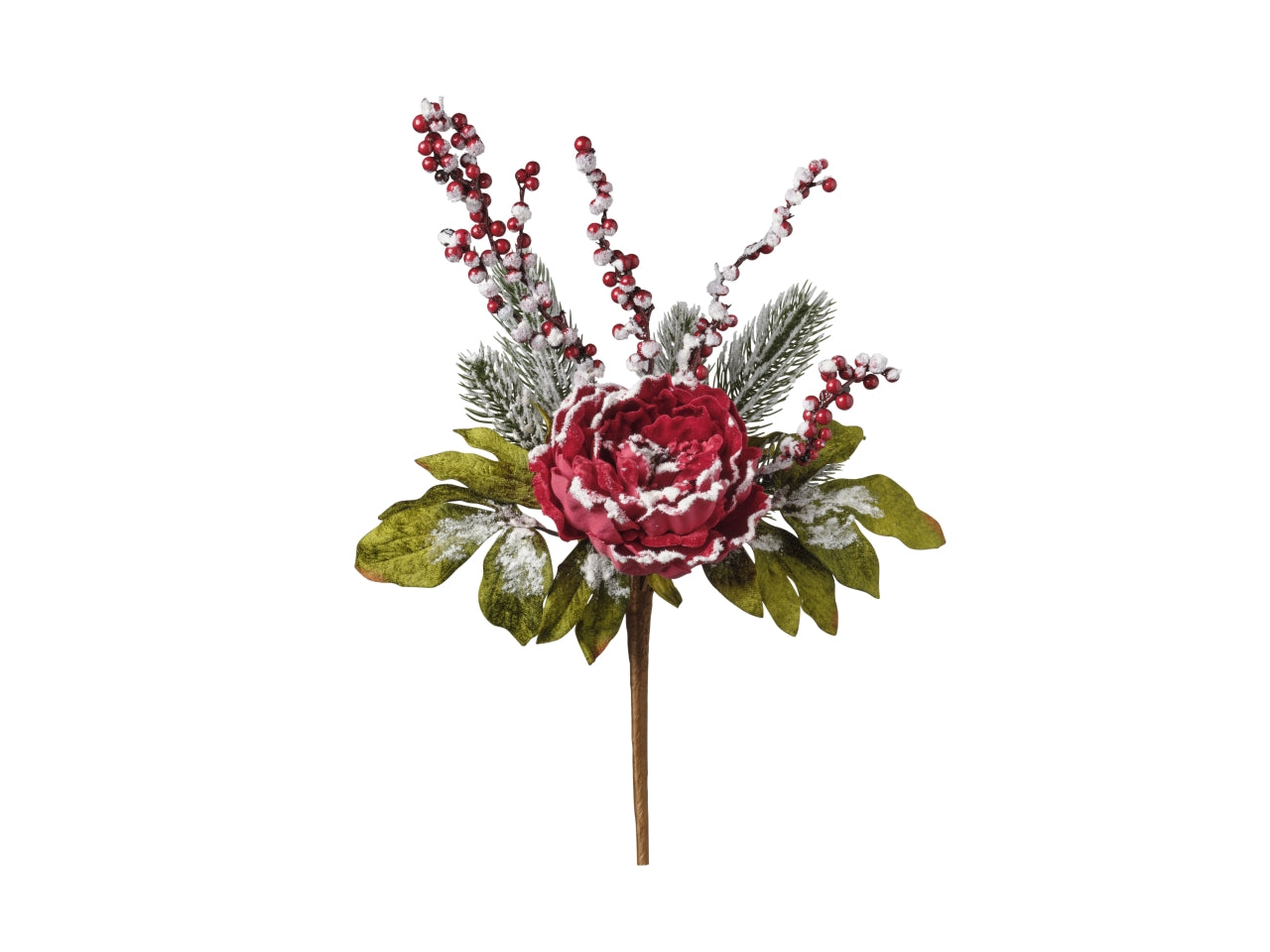 Rametto peonia con neve 43cm rosso