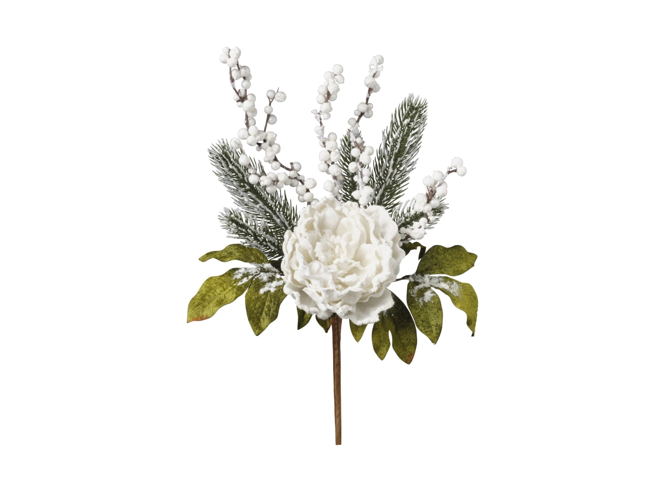Rametto peonia con neve 43cm bianco