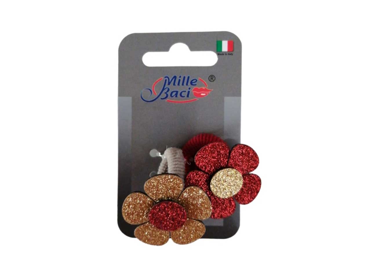Codini con fiorellino glitterato la confezione contiene 2 elastici