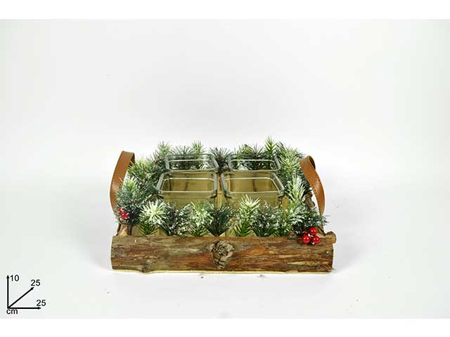 Porta candela legno 25cm con rami al005673a