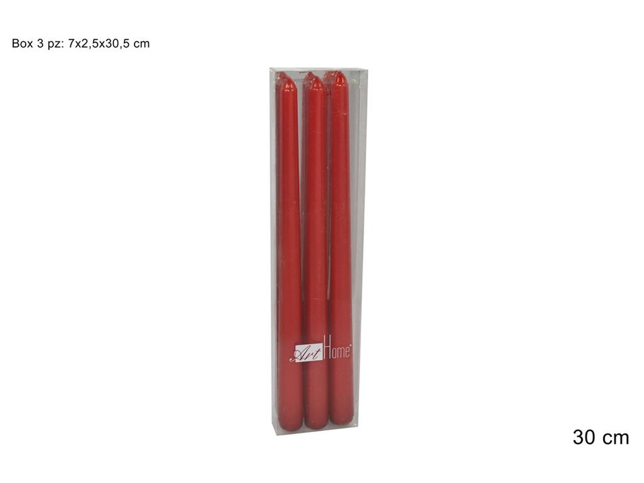 Candele lisce 30cm rosso - la confezione contiene 3 candele