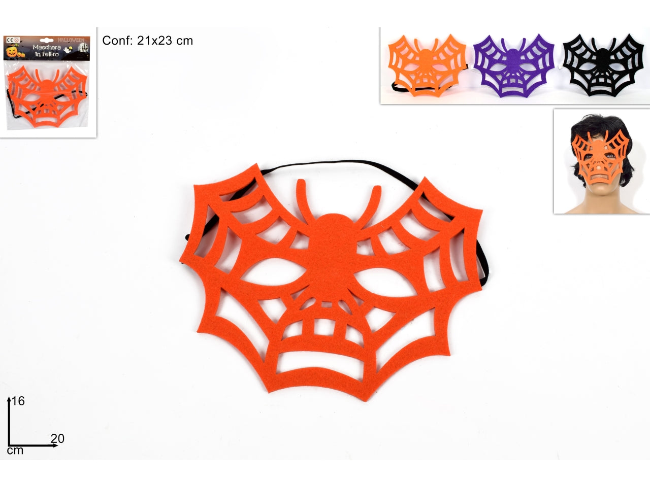 Maschera ragnatela in feltro 3 colori assortiti