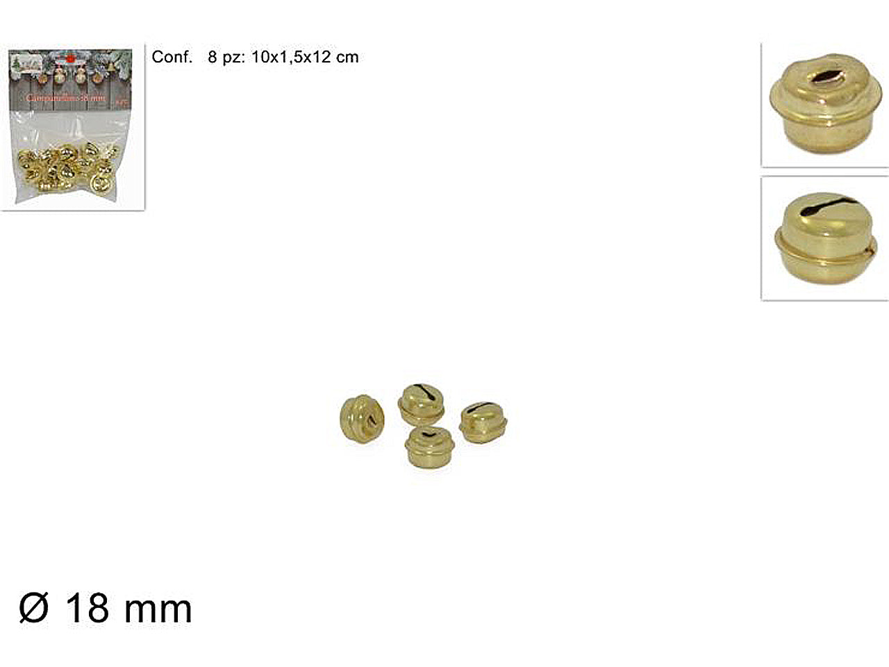 Pendente natalizio campanellino oro 18mm - 8 pezzi