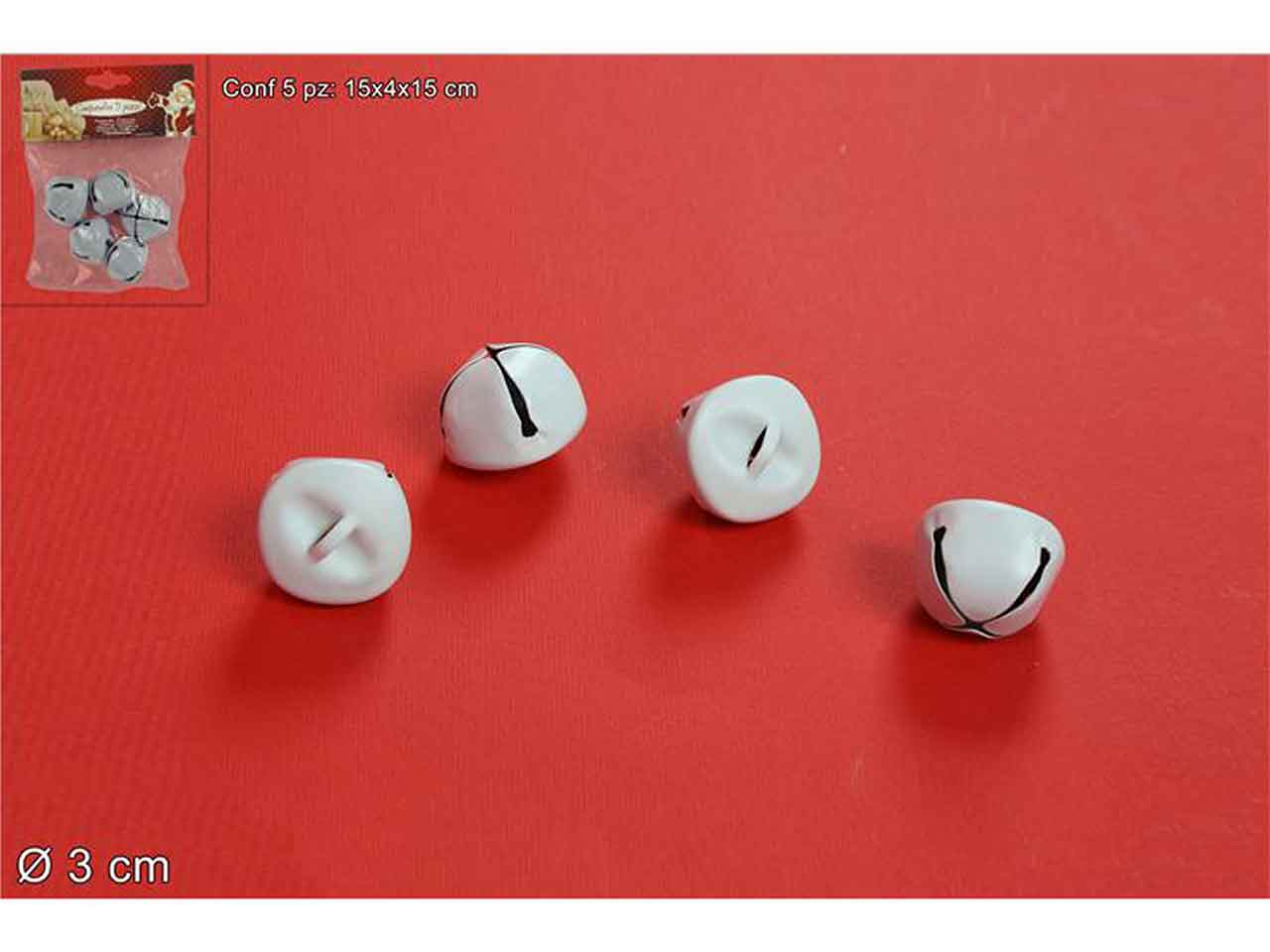 Pendente natalizio campanellino bianco 3cm - 5 pezzi