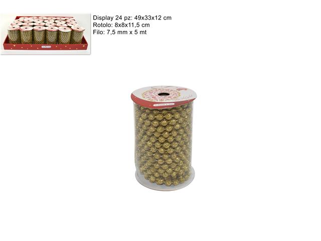 Filo di perle glitterate 7.5mmx5mt oro