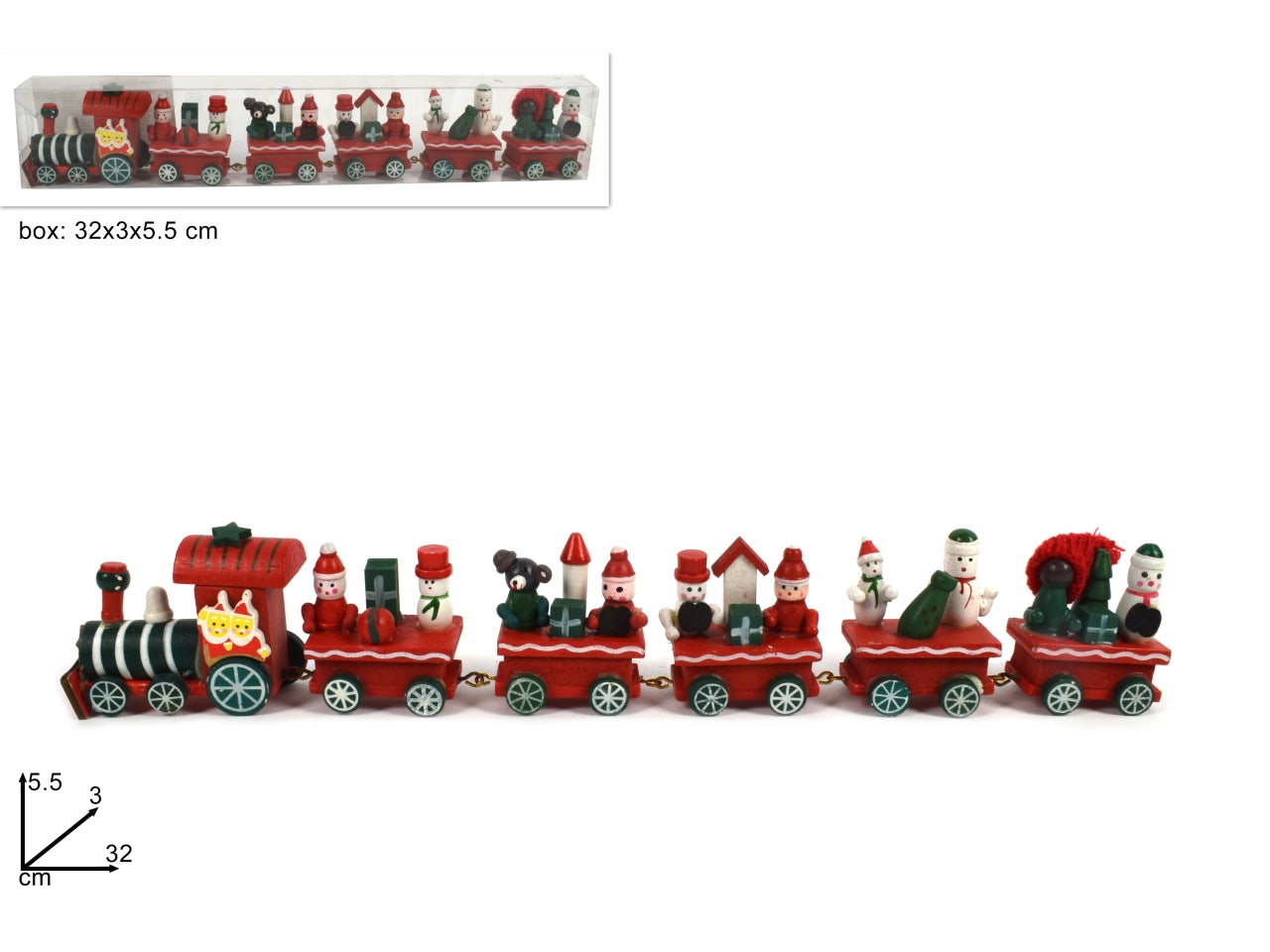 Treno natalizio 32cm in legno con 5 vagoni