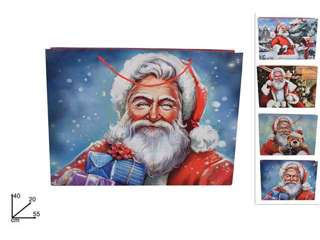 Busta regalo fantasia babbo natale classico in 4 assortimenti misura 55x40x20cm