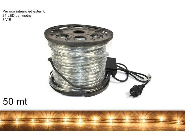 Tubo led 50mt 3 vie bianco caldo 1200 led uso esterno