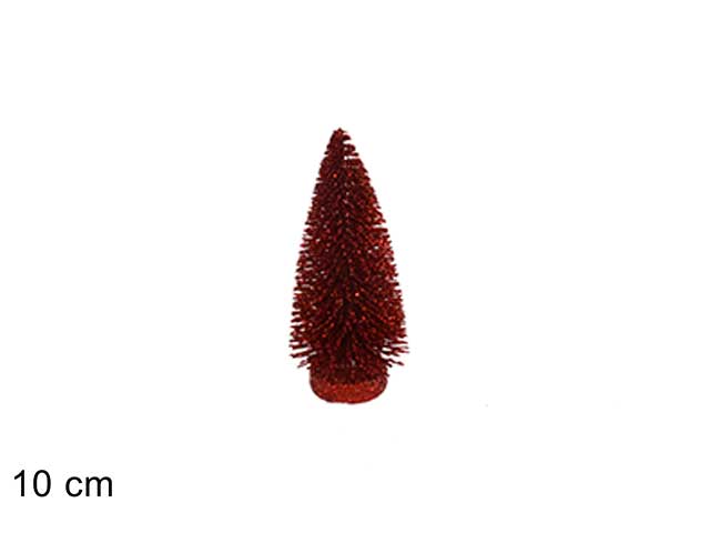 Alberello di natale senza luci rosso glitterato 10cm