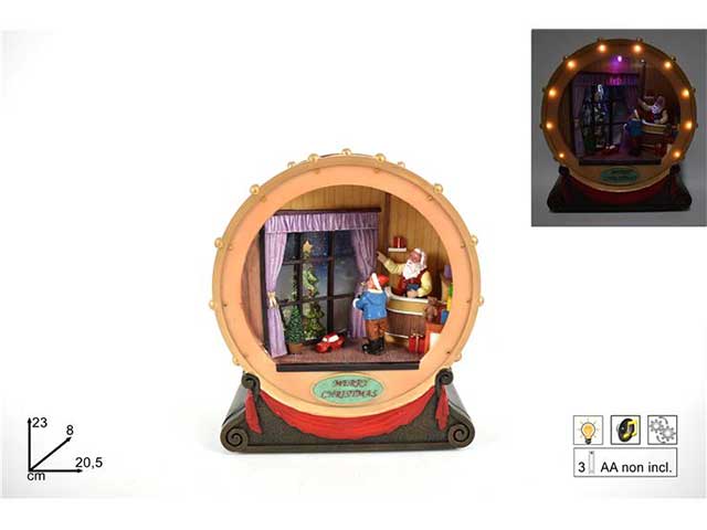 Giostrina natalizia tamburo neve musica luci movimento batteria 23x8x0,5cm