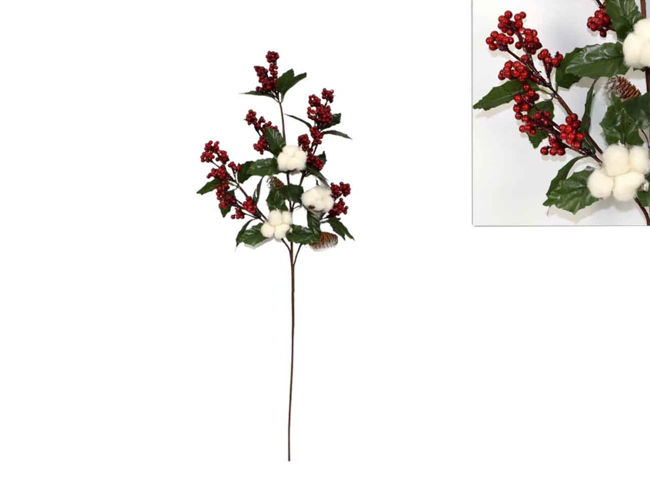 Ramo c/fiore di cotone e bacche 80cm lu001918