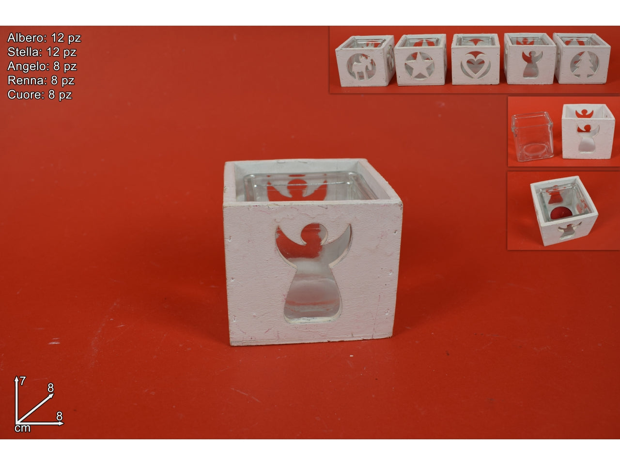 Portacandela in legno con bicchiere in vetro in 5 assortimenti bianco