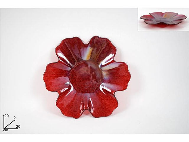 Piattino fiore vetro 20cm rosso