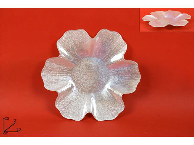 Piattino fiore vetro 20cm bianco