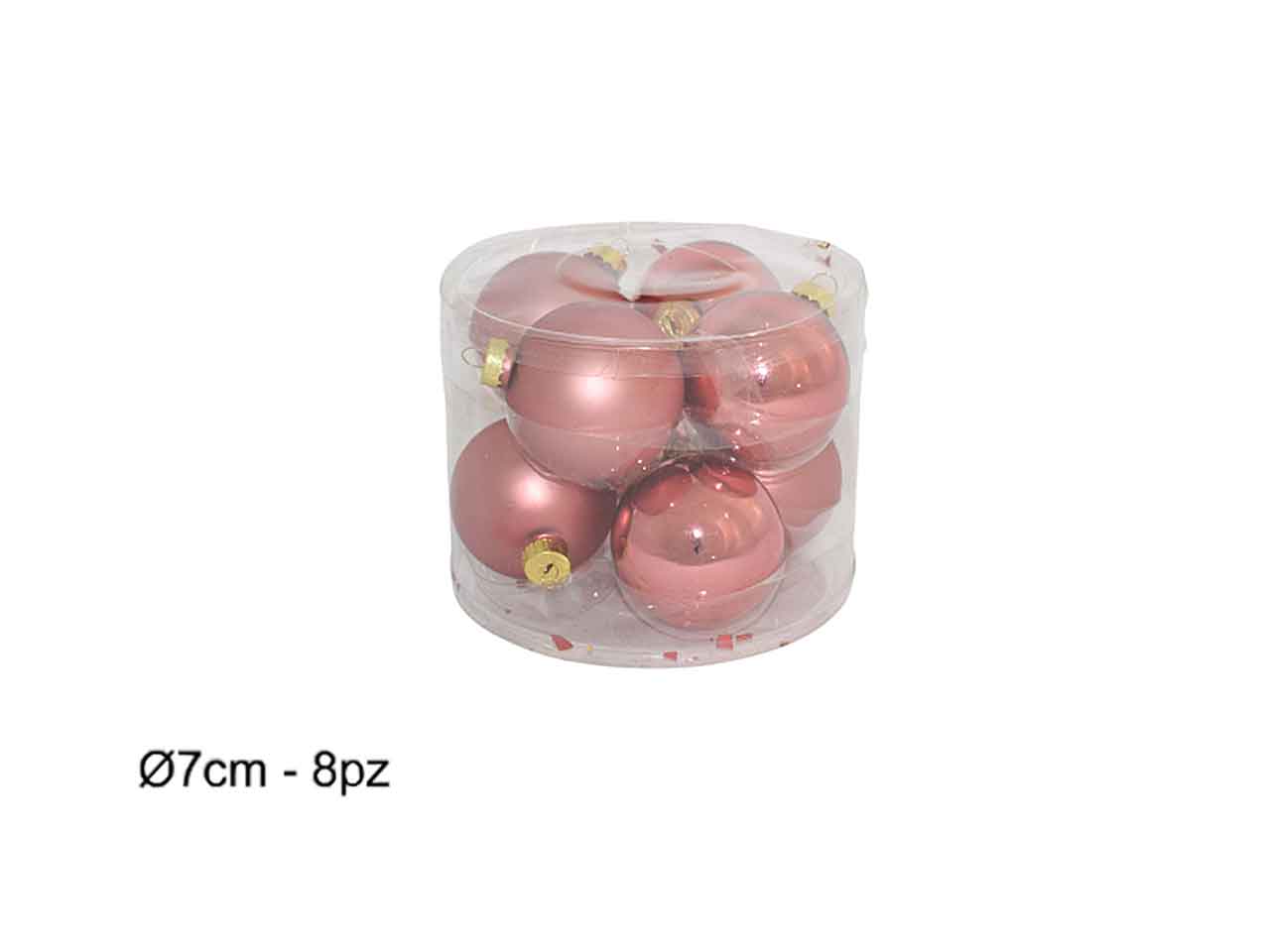 Palline natalizie rosa in vetro 002160g diametro 7cm - 8 pezzi