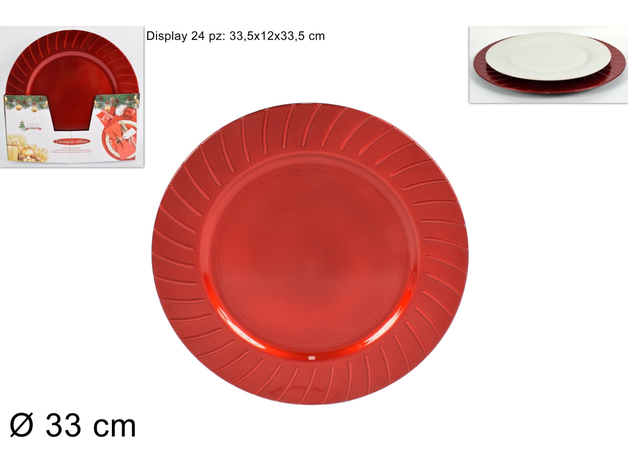 Sottopiatto 33cm bordi rigati rosso
