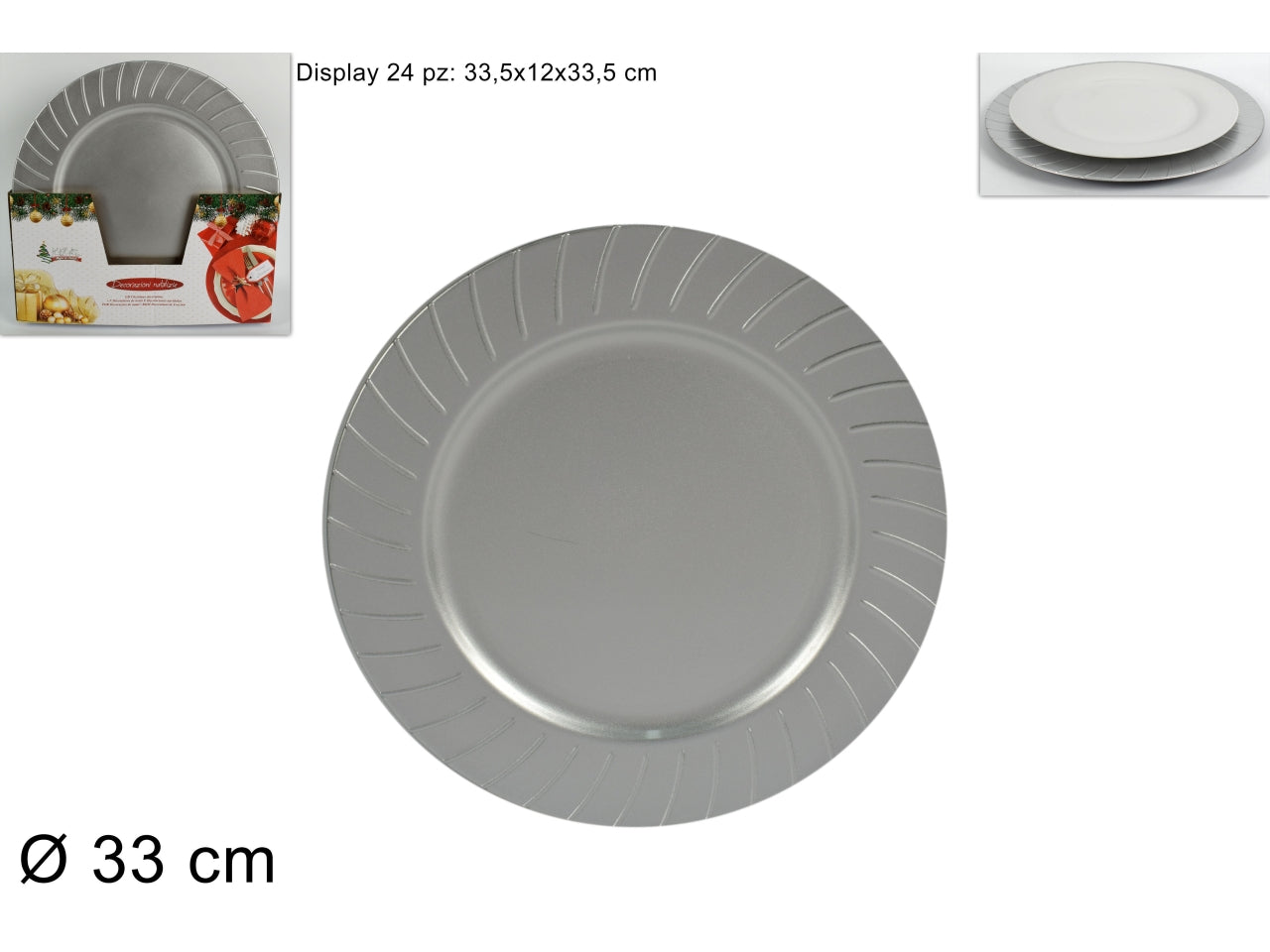 Sottopiatto 33cm bordi rigati argento